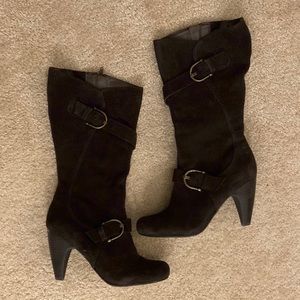 Kelly & Katie brown suede heeled boots, size 9
